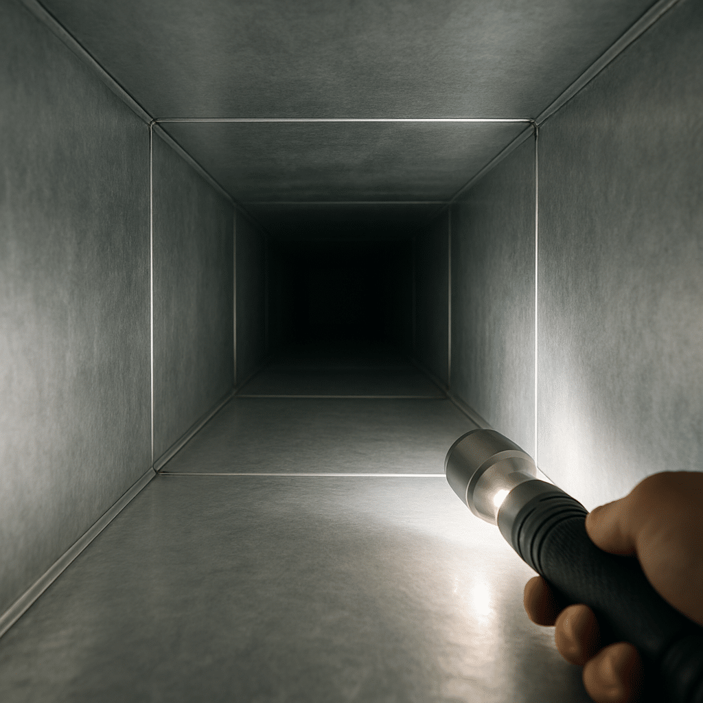 A clean duct interior provides a satisfying visual anchor for the FAQ section, implying the end goal of proper cleaning 